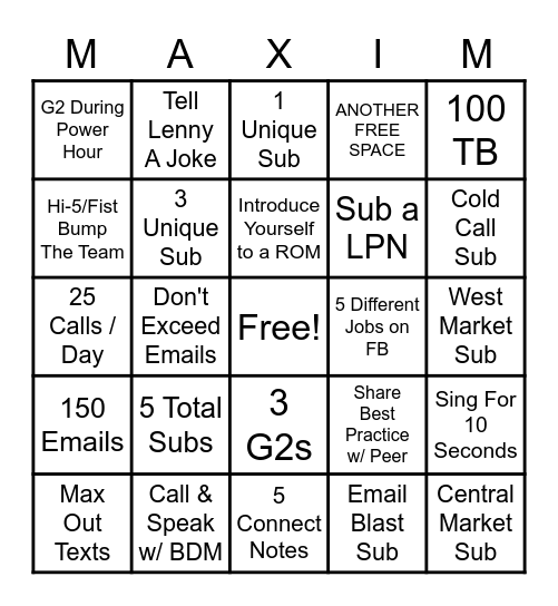 MAXIM BINGO Card