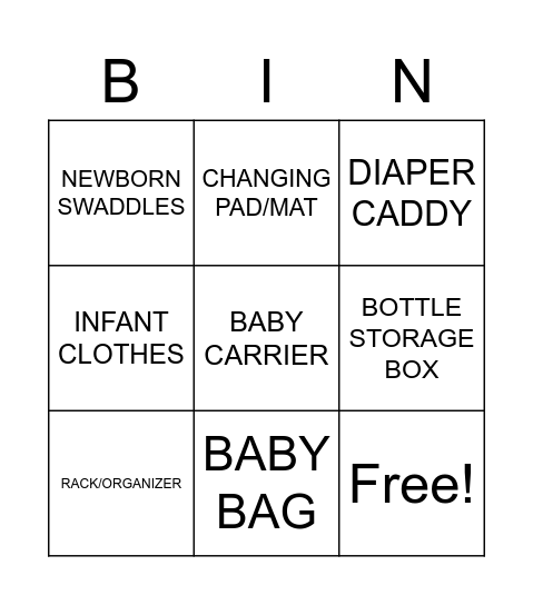 Baby Gift Reveal Bingo Card