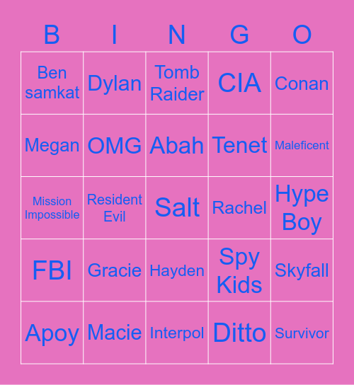 Acie JJ Bingo Card