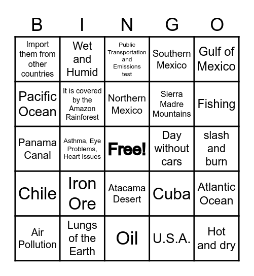 Latin America Geography Review Bingo Card