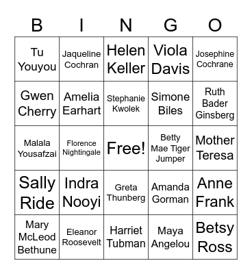 International Women's Month Bingo Card