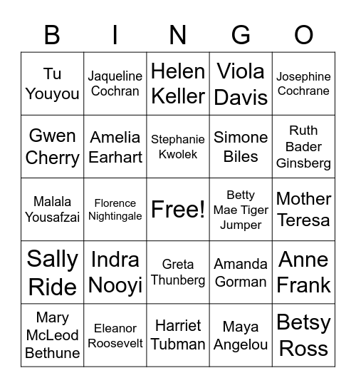 International Women's Month Bingo Card