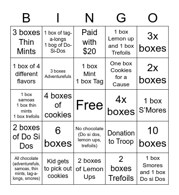Cookie Booth Bingo Card