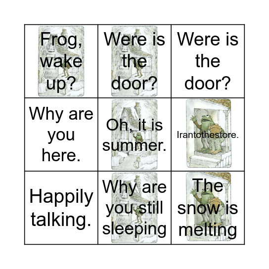 Frog and Toad Sentences Bingo Card