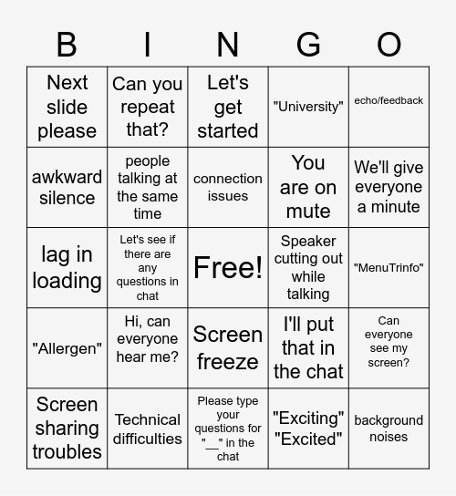 FASI Day 3"" Bingo Card