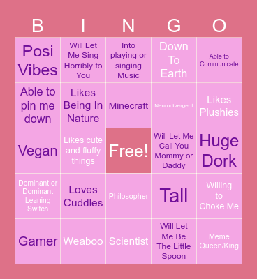 Are You My Type?? Bingo Card