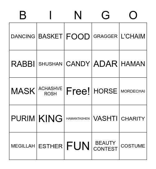 PURIM Bingo Card
