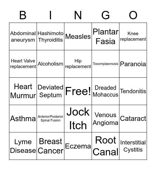Charles Family Disease Bingo 2015 Bingo Card