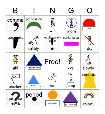 Punctuation/Parts of Speech Bingo Card