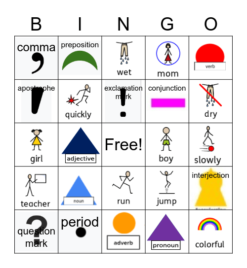Punctuation/Parts of Speech Bingo Card