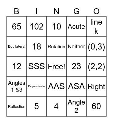 Geometry Midterm Review Bingo Card