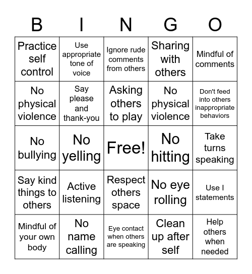 Communication/ social skills Bingo Card