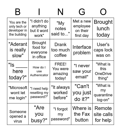 IT/Web Department Bingo Card