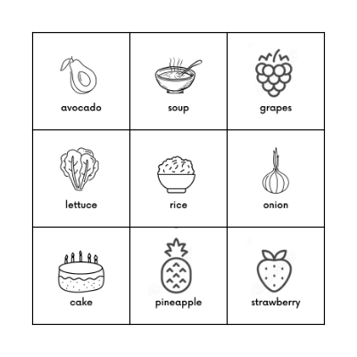 My favorite food Bingo Card