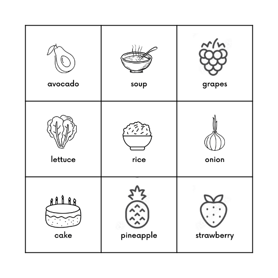 My favorite food Bingo Card