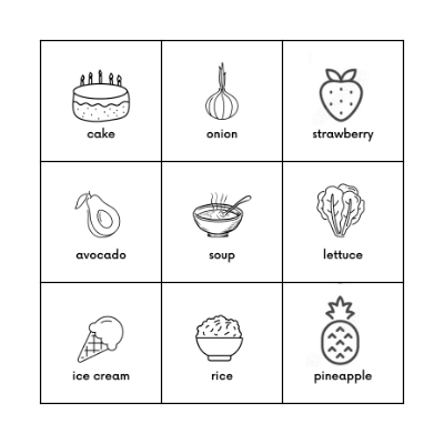 My favorite food Bingo Card