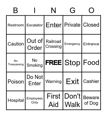 Functional Words Bingo Card