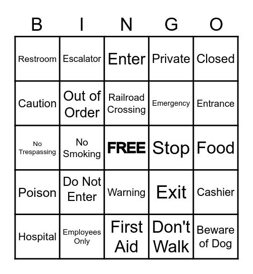 Functional Words Bingo Card
