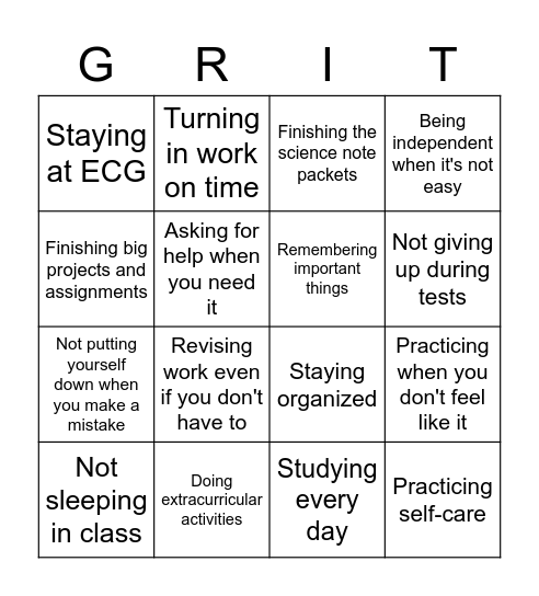 Grit and Determination Bingo Card