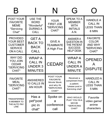 Employee Appreciation Bingo Card