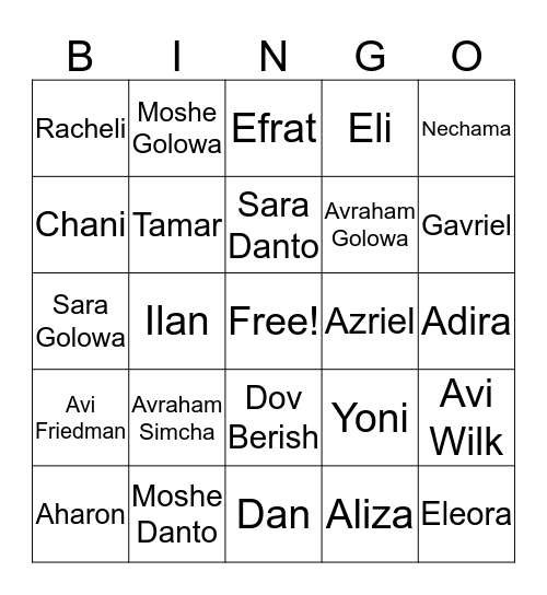 Chanukah Name Bingo Card