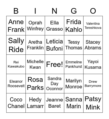 International Women's Day Bingo Card
