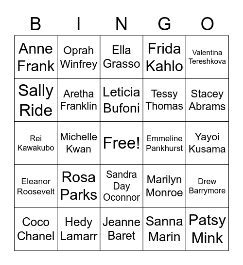 International Women's Day Bingo Card