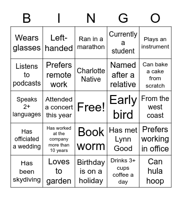 OCIO All Hands Icebreaker Bingo Card
