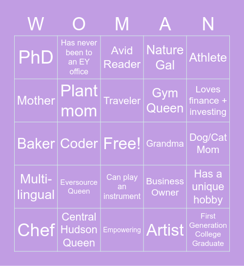 WSAP Utilities: International Women’s Day! Bingo Card
