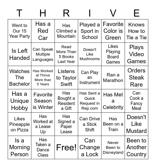 Get To Know Your Peers! Bingo Card