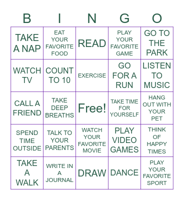 Coping Bingo Card