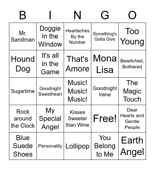 1950s Bingo Card