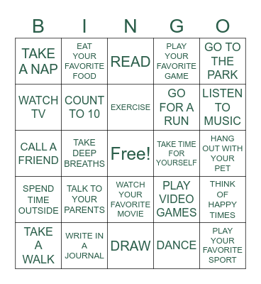 Coping Bingo Card
