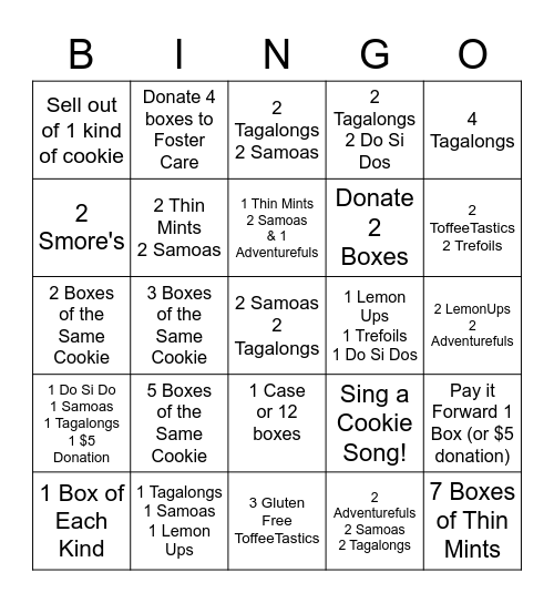 Cookie Bingo Card