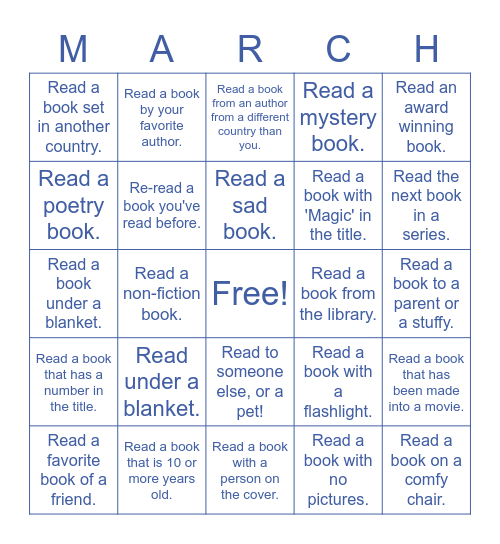 March Reading Challenge Bingo Card