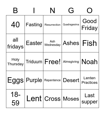 Lent Bingo Card