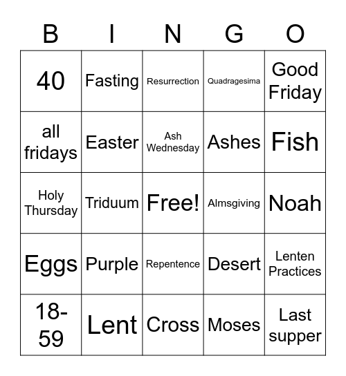 Lent Bingo Card