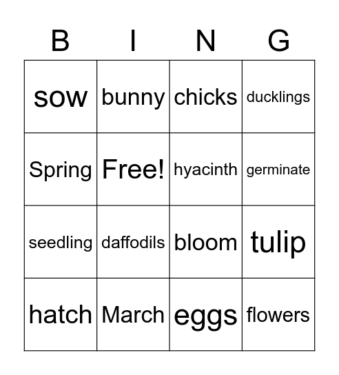 Spring Bingo 3 Bingo Card