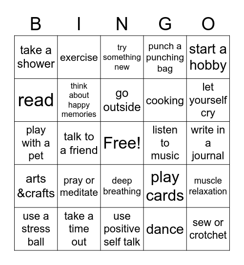 coping skills bingo Card