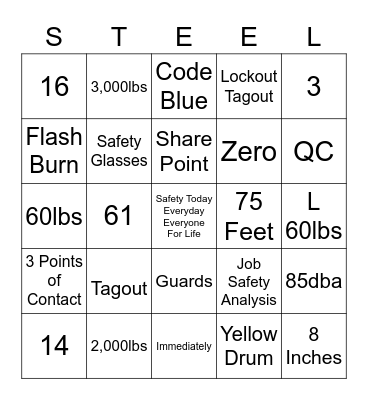 STEEL Team Bingo Card