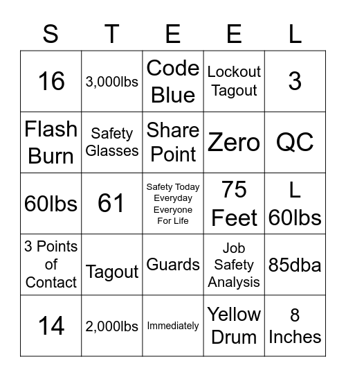 STEEL Team Bingo Card