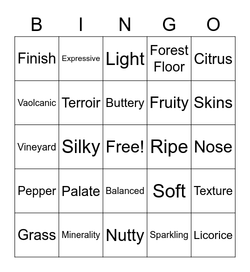 Wine Bingo Card