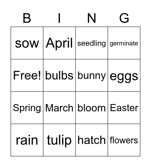 Spring Bingo 2 Bingo Card