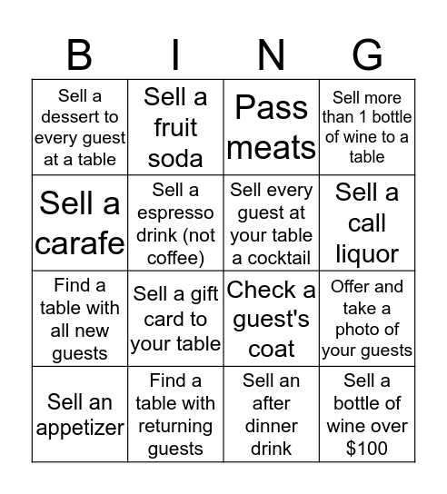 Sunday Bingo Card