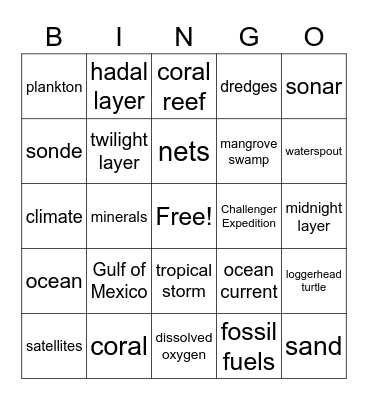 Oceans Bingo Card