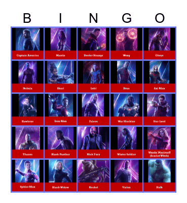 Marvel Bingo Card