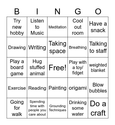 Coping Skills Bingo Card