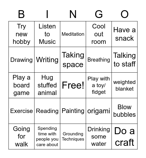 Coping Skills Bingo Card