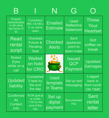 St. Patrick Bingo Card