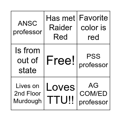 LUNCH WITH A PROF BINGO Card